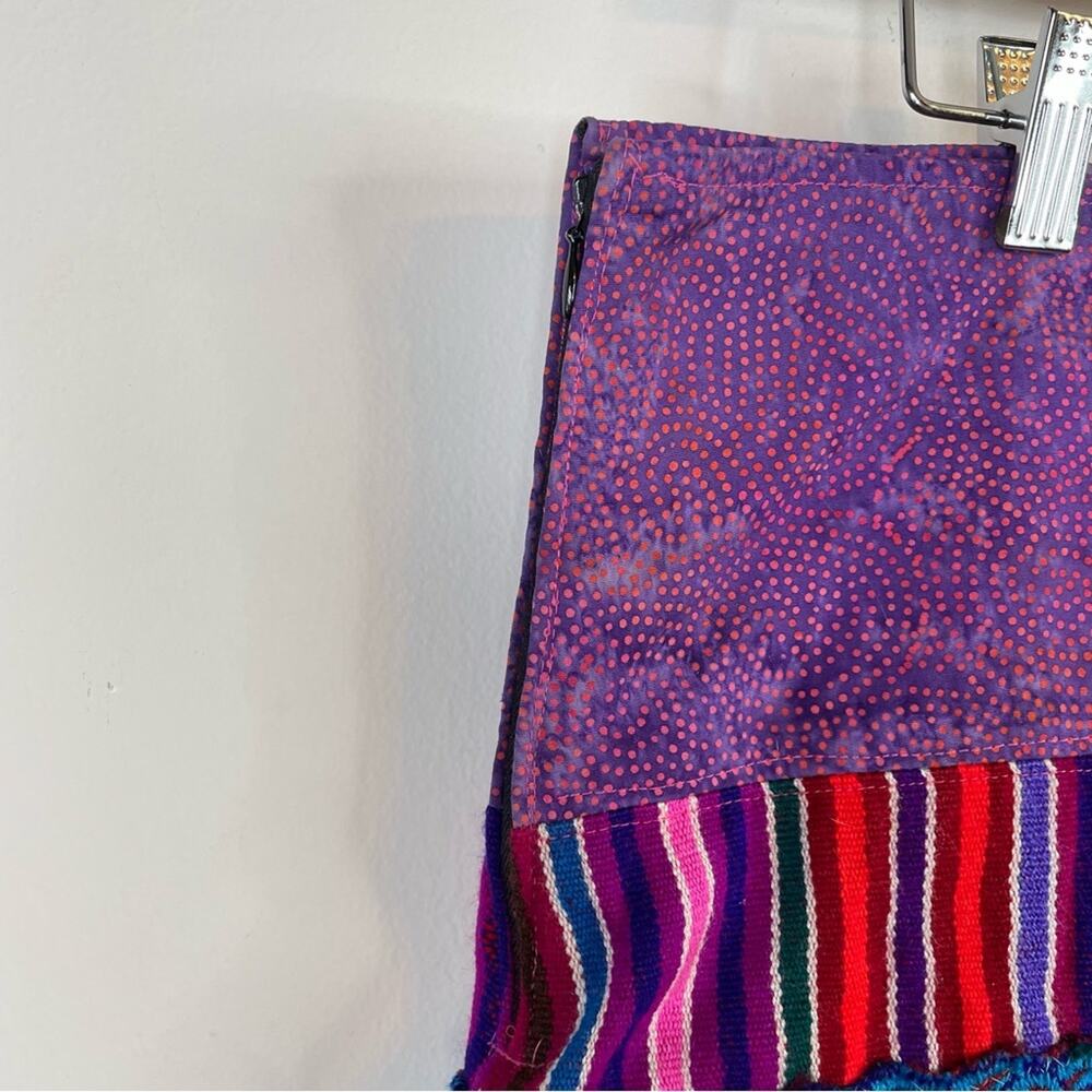 Handmade Baja Tapestry Embroidered Floral Fringe Guatemalan Artsy Festival Skirt - Picture 4 of 9